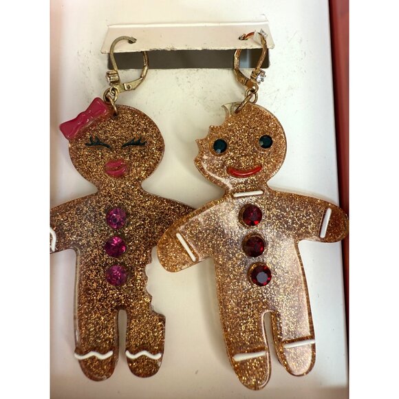 Betsy Johnson Gingerbread Holiday Earrings, Kitsch, Novelty, Whimsy, Christmas - Picture 2 of 7